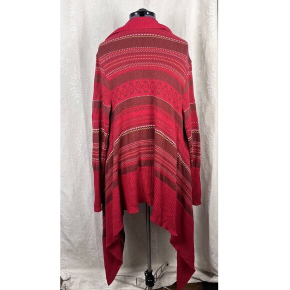 Sundance Southwestern long open waterfall cardigan sweater red cotton knit Large - Picture 2 of 9